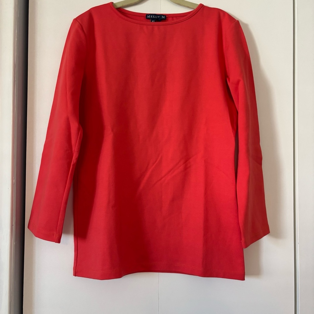 Melly M Vivid Pink Stretch Long Sleeve Top XS Made in USA Thick Pullover